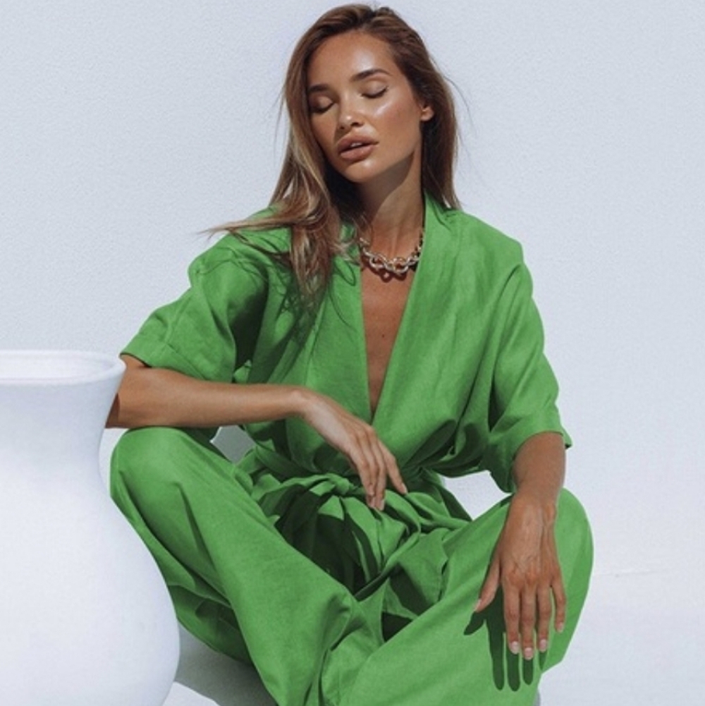Commense Green Linen Blend Oversized Top Wrap Size XS